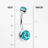 Double Gem Ball Steel Belly Button Ring-Teal