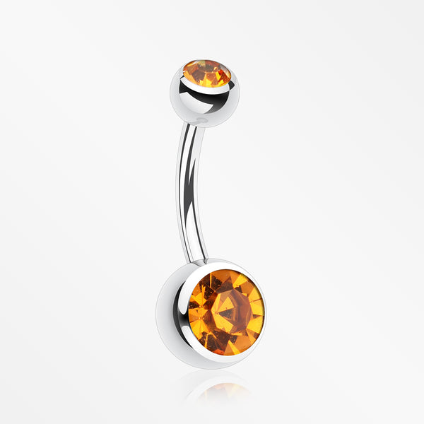 Double Gem Ball Steel Belly Button Ring-Topaz