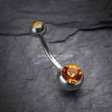 Double Gem Ball Steel Belly Button Ring-Topaz