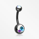 Colorline Double Gem Ball Steel Belly Button Ring-Black/Aurora Borealis