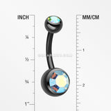 Colorline Double Gem Ball Steel Belly Button Ring-Black/Aqua/Aurora Borealis