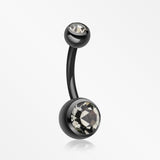 Colorline Double Gem Ball Steel Belly Button Ring-Black/Black Diamond