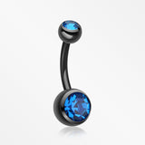 Colorline Double Gem Ball Steel Belly Button Ring-Black/Capri Blue