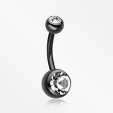 Colorline Double Gem Ball Steel Belly Button Ring-Black/Clear