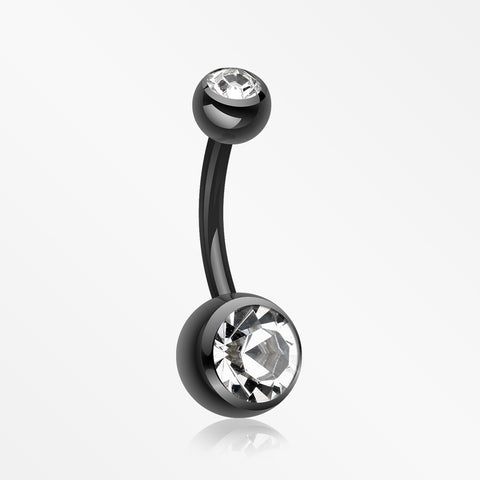Colorline Double Gem Ball Steel Belly Button Ring-Black/Clear