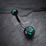 Colorline Double Gem Ball Steel Belly Button Ring-Black/Dark Green