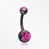 Colorline Double Gem Ball Steel Belly Button Ring-Black/Fuchsia