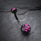 Colorline Double Gem Ball Steel Belly Button Ring-Black/Fuchsia