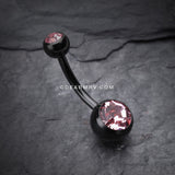 Colorline Double Gem Ball Steel Belly Button Ring-Black/Light Pink