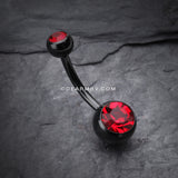 Colorline Double Gem Ball Steel Belly Button Ring-Black/Red