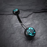 Colorline Double Gem Ball Steel Belly Button Ring-Black/Teal