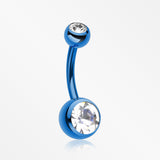 Colorline Double Gem Ball Steel Belly Button Ring-Blue/Clear
