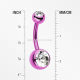 Colorline Double Gem Ball Steel Belly Button Ring-Purple/Clear