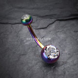 Colorline Double Gem Ball Steel Belly Button Ring-Rainbow/Clear