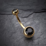Gold PVD Double Gem Ball Steel Belly Button Ring-Black