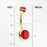 Gold PVD Double Gem Ball Steel Belly Button Ring-Red
