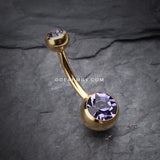 Gold PVD Double Gem Ball Steel Belly Button Ring-Tanzanite