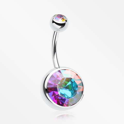 The Giant Sparkle Gem Ball Belly Button Ring-Aurora Borealis