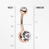 Rose Gold Double Gem Ball Steel Belly Button Ring-Clear