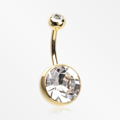 Golden Grand Sparkle Gem Ball Basic Belly Button Ring-Clear