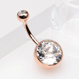 Rose Gold Giant Sparkle Gem Ball Belly Button Ring-Clear