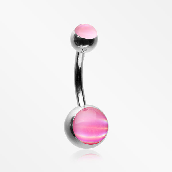 Iridescent Holographic Sparkle Belly Button Ring-Pink