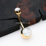 Golden Hologram Sparkle Steel Belly Button Ring-Clear
