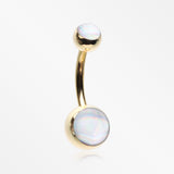 Golden Hologram Sparkle Steel Belly Button Ring-Clear