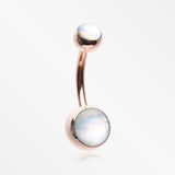 Rose Gold Hologram Sparkle Steel Belly Button Ring-Clear