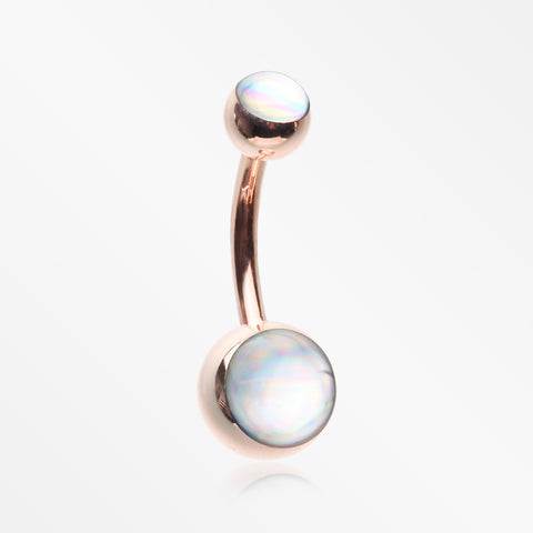 Rose Gold Hologram Sparkle Steel Belly Button Ring-Clear
