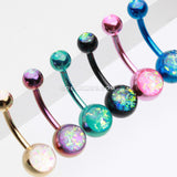Golden Opal Sparkle Shower Belly Button Ring-White
