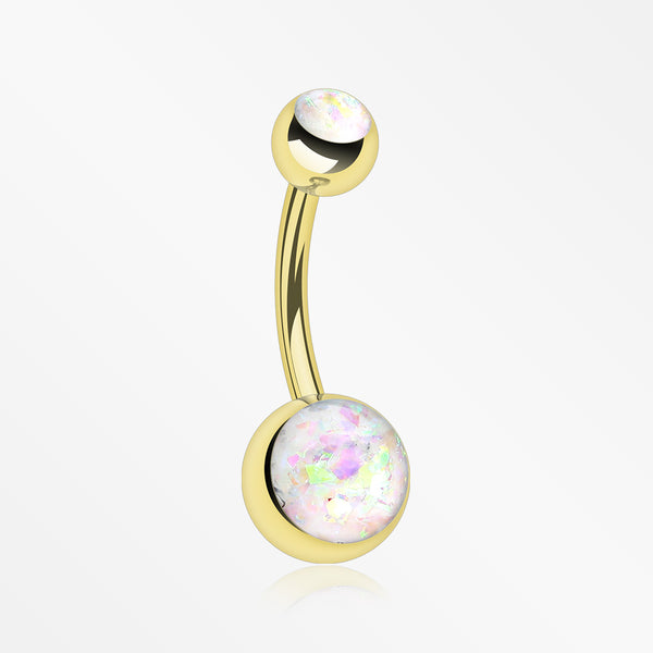 Golden Opal Sparkle Shower Belly Button Ring-White