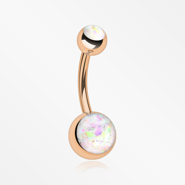 Rose Gold Opal Sparkle Shower Belly Button Ring-White