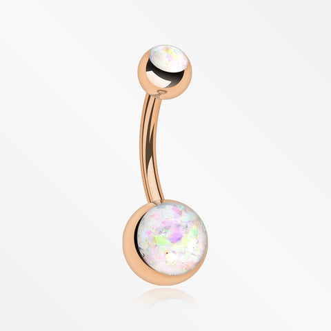 Rose Gold Opal Sparkle Shower Belly Button Ring-White