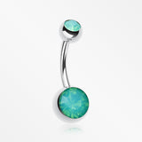 Opalite Double Gem Ball Steel Belly Button Ring-Pacific Opal