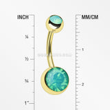 Golden Opalite Double Gem Ball Steel Belly Button Ring-Pacific Opal