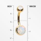 Golden Opalite Double Gem Ball Steel Belly Button Ring-White