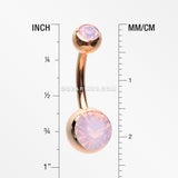 Rose Gold Opalite Double Gem Ball Steel Belly Button Ring-Rose Water
