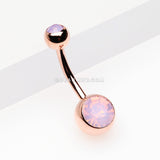 Rose Gold Opalite Double Gem Ball Steel Belly Button Ring-Rose Water