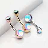 Rose Gold Iridescent Revo Sparkle Belly Button Ring-Rainbow/Multi-Color