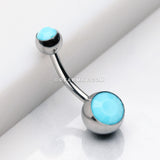 Turquoise Double Gem Ball Steel Belly Button Ring-Turquoise