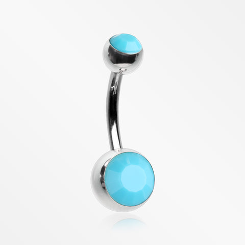 Turquoise Double Gem Ball Steel Belly Button Ring-Turquoise