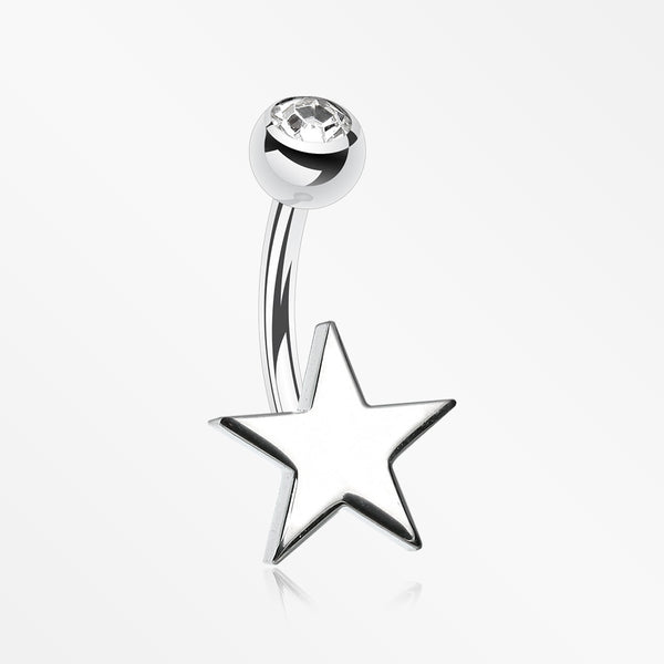 Nova Star Steel Belly Button Ring-Clear/White