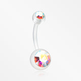 Bio Flexible Shaft Gem Ball Acrylic Belly Button Ring-Clear/Aurora Borealis