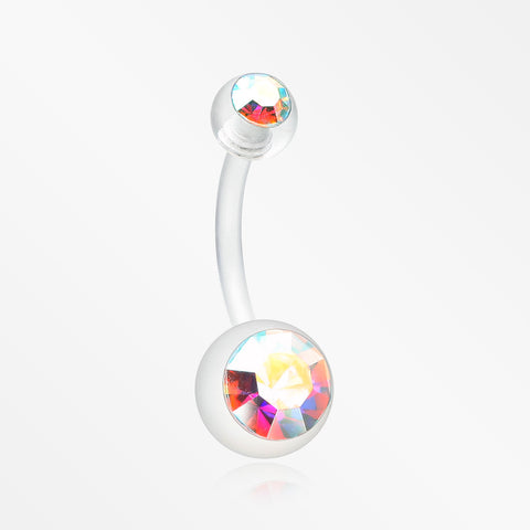 Bio Flexible Shaft Gem Ball Acrylic Belly Button Ring-Clear/Aurora Borealis