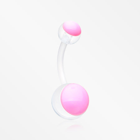 Glow in the Dark Acrylic Ball Bio Flexible Shaft Belly Button Ring-Pink