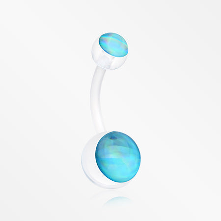 Holographic Acrylic Ball Bio Flexible Shaft Belly Button Ring-Light Blue