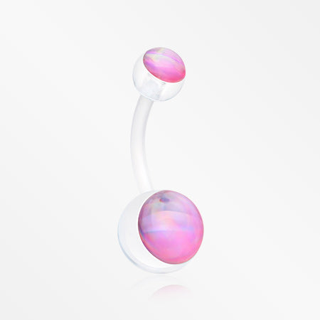 Holographic Acrylic Ball Bio Flexible Shaft Belly Button Ring-Pink