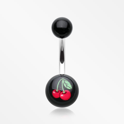 Cherry Acrylic Logo Belly Button Ring-Red