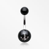 Classic Anchor Acrylic Logo Belly Button Ring-Black